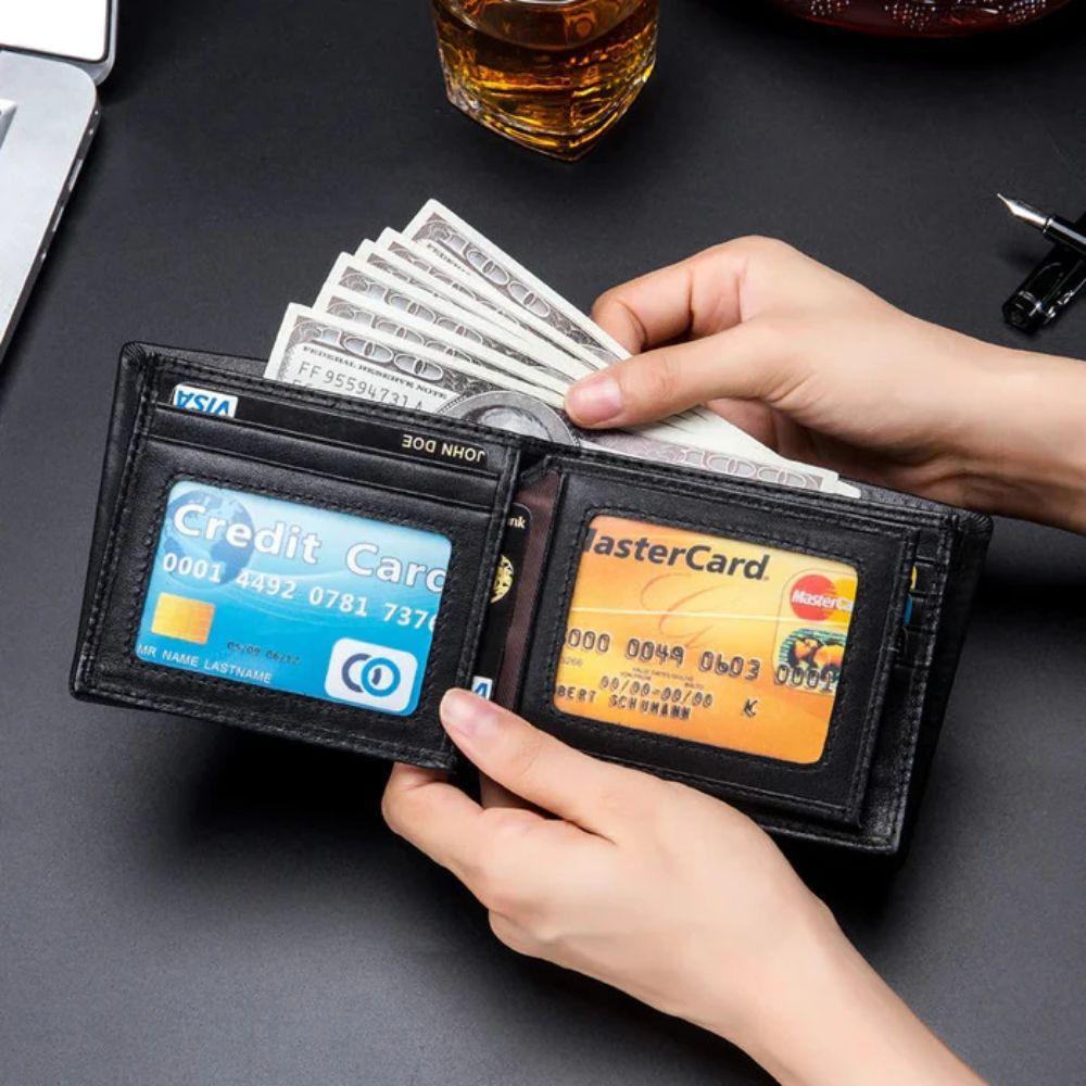 Carteira Masculina de Couro Legítimo Bullcaptain Prime Wallet com RFID